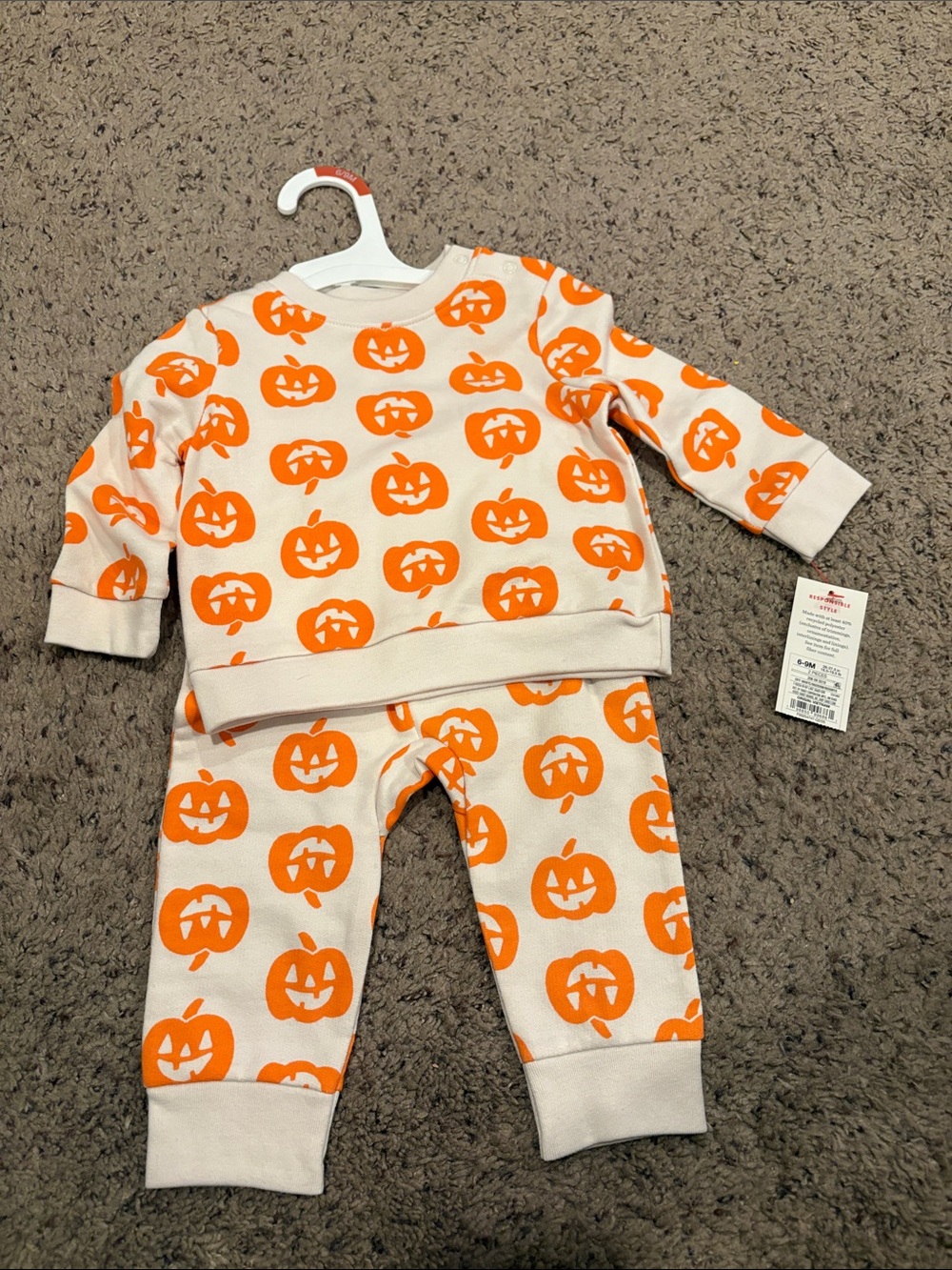 Target Cream and Orange Pumpkin Print Kids Halloween Two-Piece Outfit